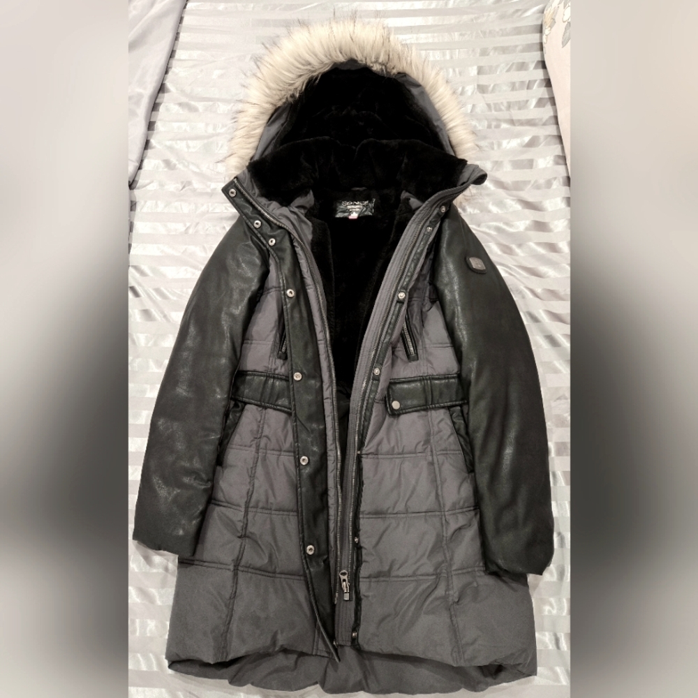Women's Gray and Black Hooded Coat